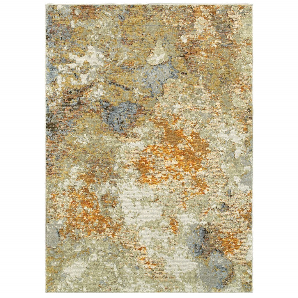 8' X 11' Gold and Ivory Power Loom Area Rug