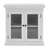 35" White Wood and Glass Two Door Accent Cabinet