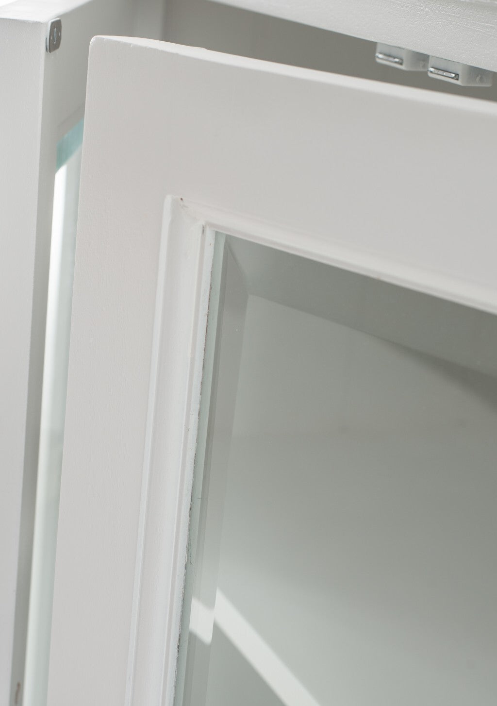 35" White Wood and Glass Two Door Accent Cabinet
