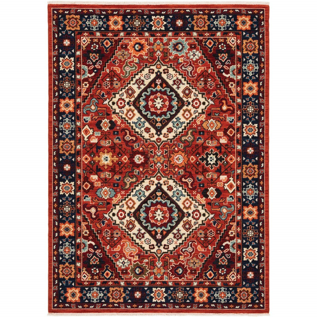 9' X 12' Red Blue Machine Woven Oriental Indoor Area Rug
