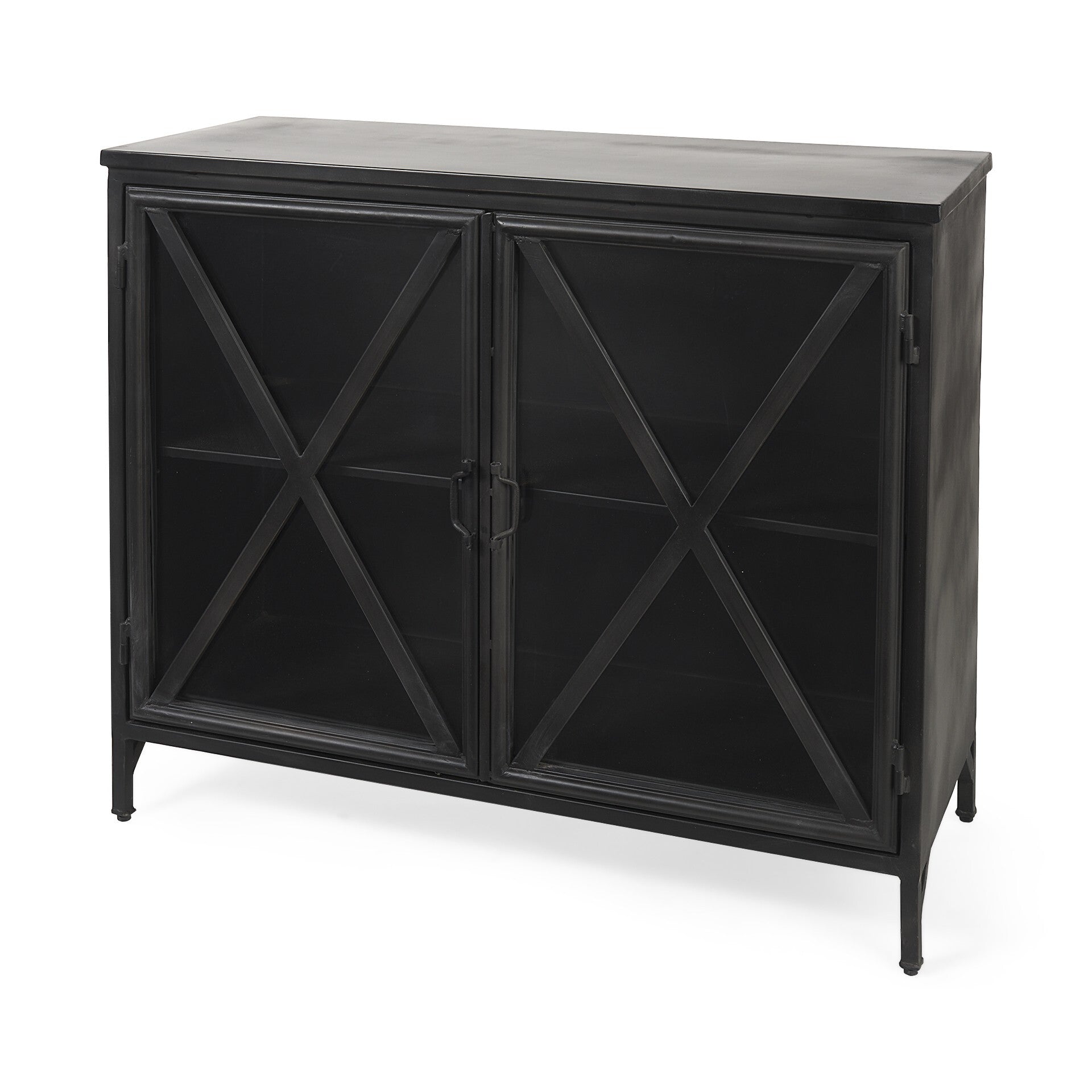 40" Black Iron Sideboard with Two Glass Doors