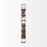 90" Brown Iron and Solid Wood Six Tier Bookcase