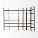 90" Brown Iron and Solid Wood Six Tier Bookcase