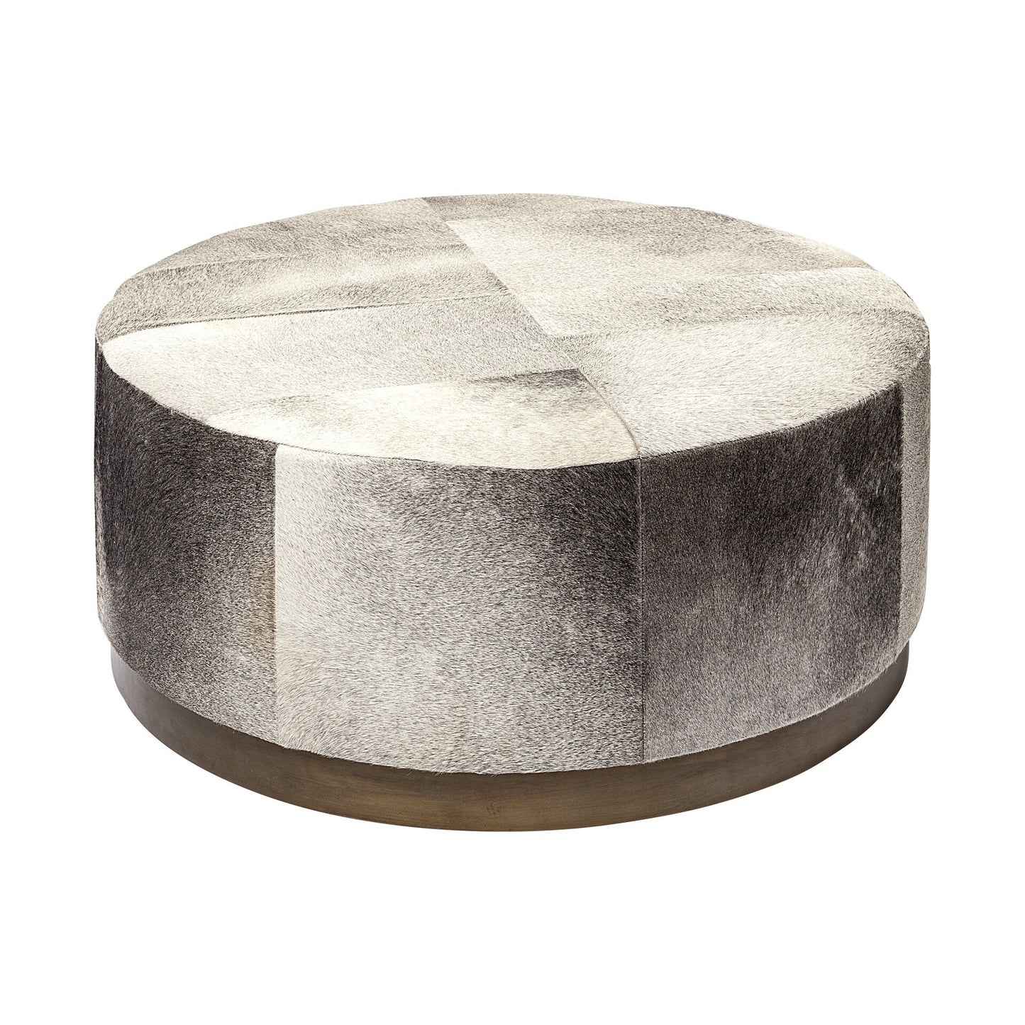 36" Gray Wool And Brown Footstool Ottoman