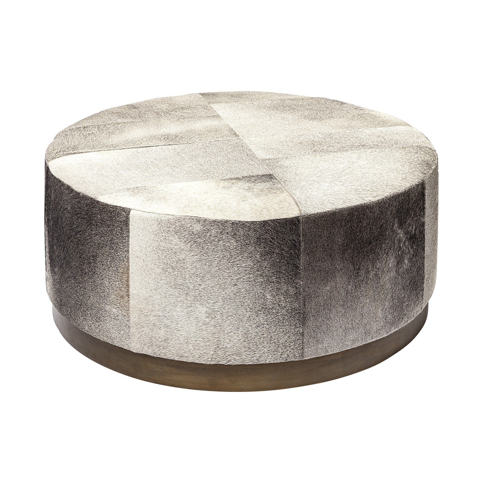 36" Gray Wool And Brown Footstool Ottoman