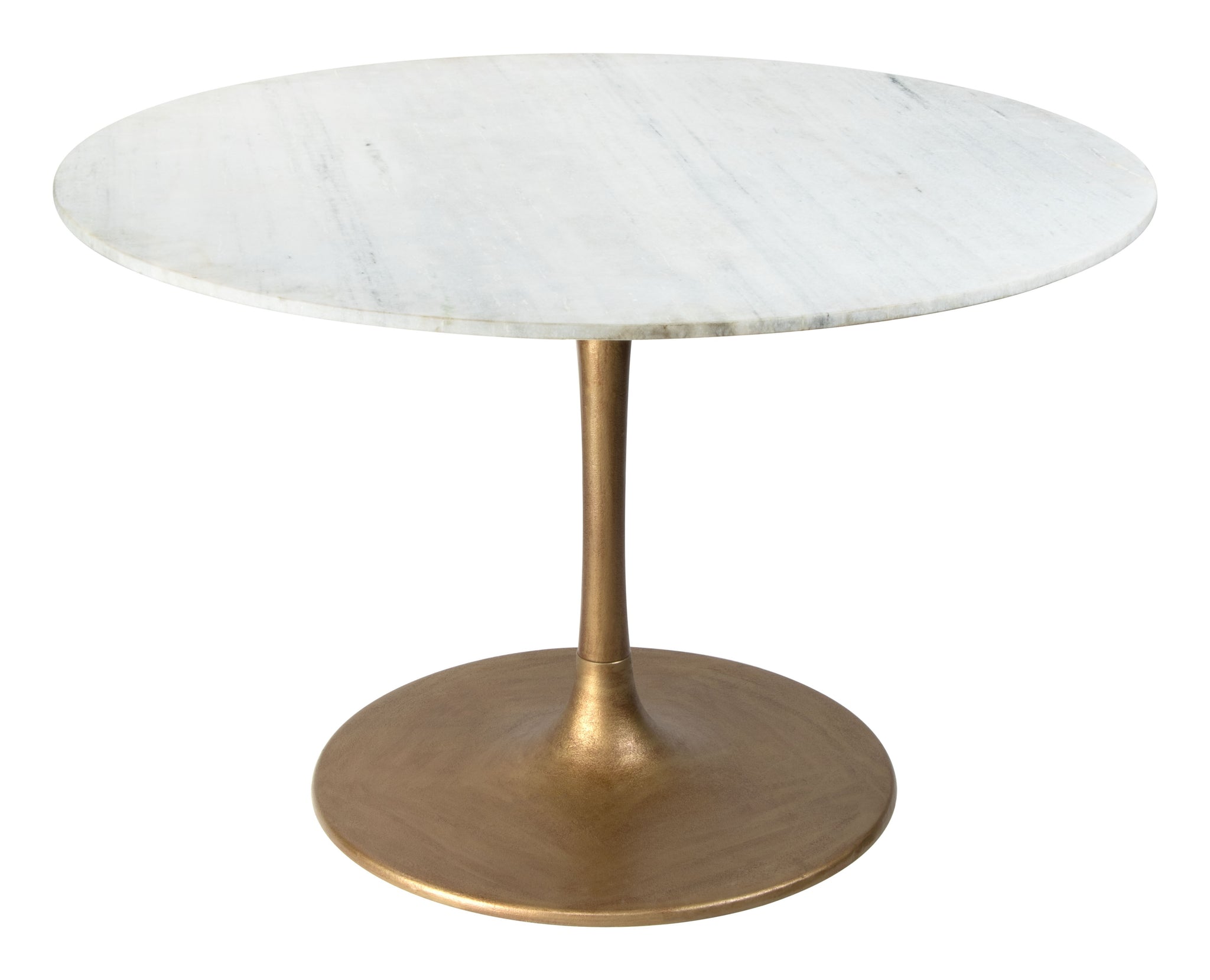 47" White And Gold Rounded Steel Pedestal Base Dining Table