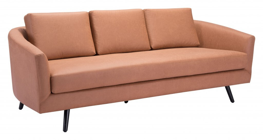 79" Brown Faux Leather Sofa With Black Legs