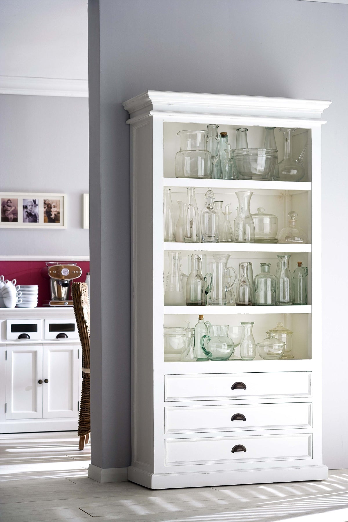 75" White Solid Wood Four Tier Bookcase