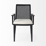 Cream And Black Upholstered Fabric Dining Arm Chair