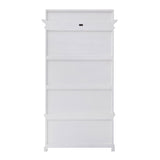 Classic White Entryway Coat Rack and Bench with Drawers