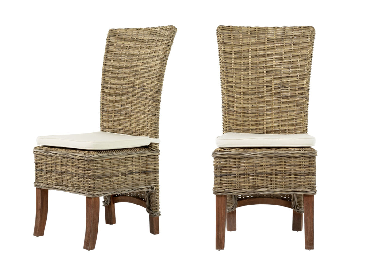 Set of Two Cream And Natural Rattan Dining Parsons Chairs - Qty 6