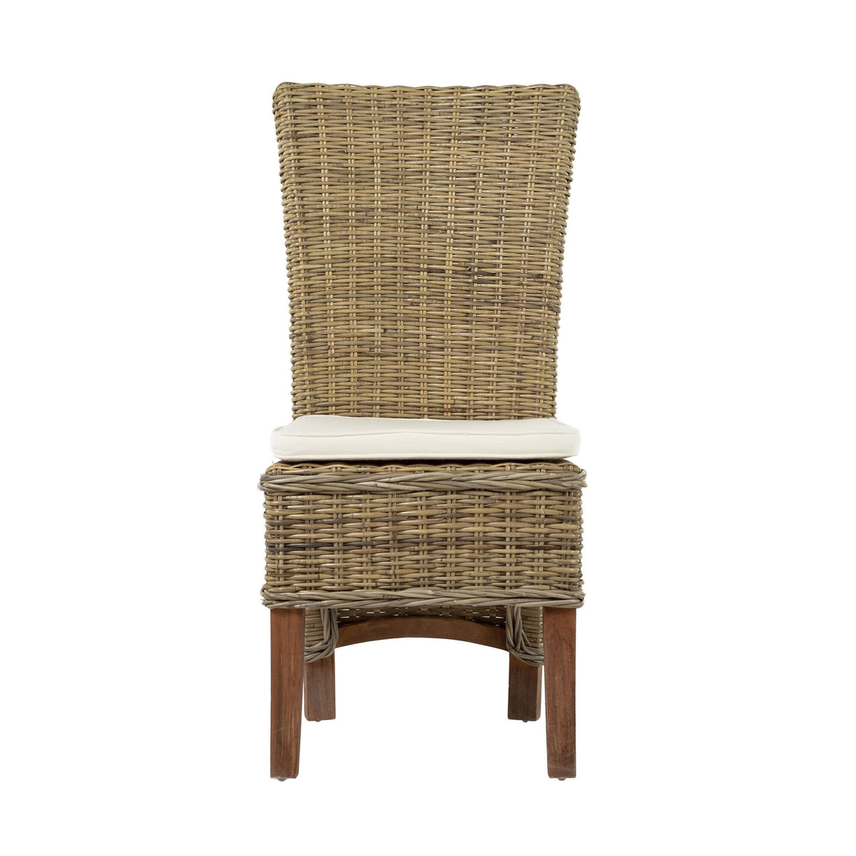 Set of Two Cream And Natural Rattan Dining Parsons Chairs - Qty 6