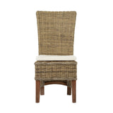 Set of Two Cream And Natural Rattan Dining Parsons Chairs - Qty 6