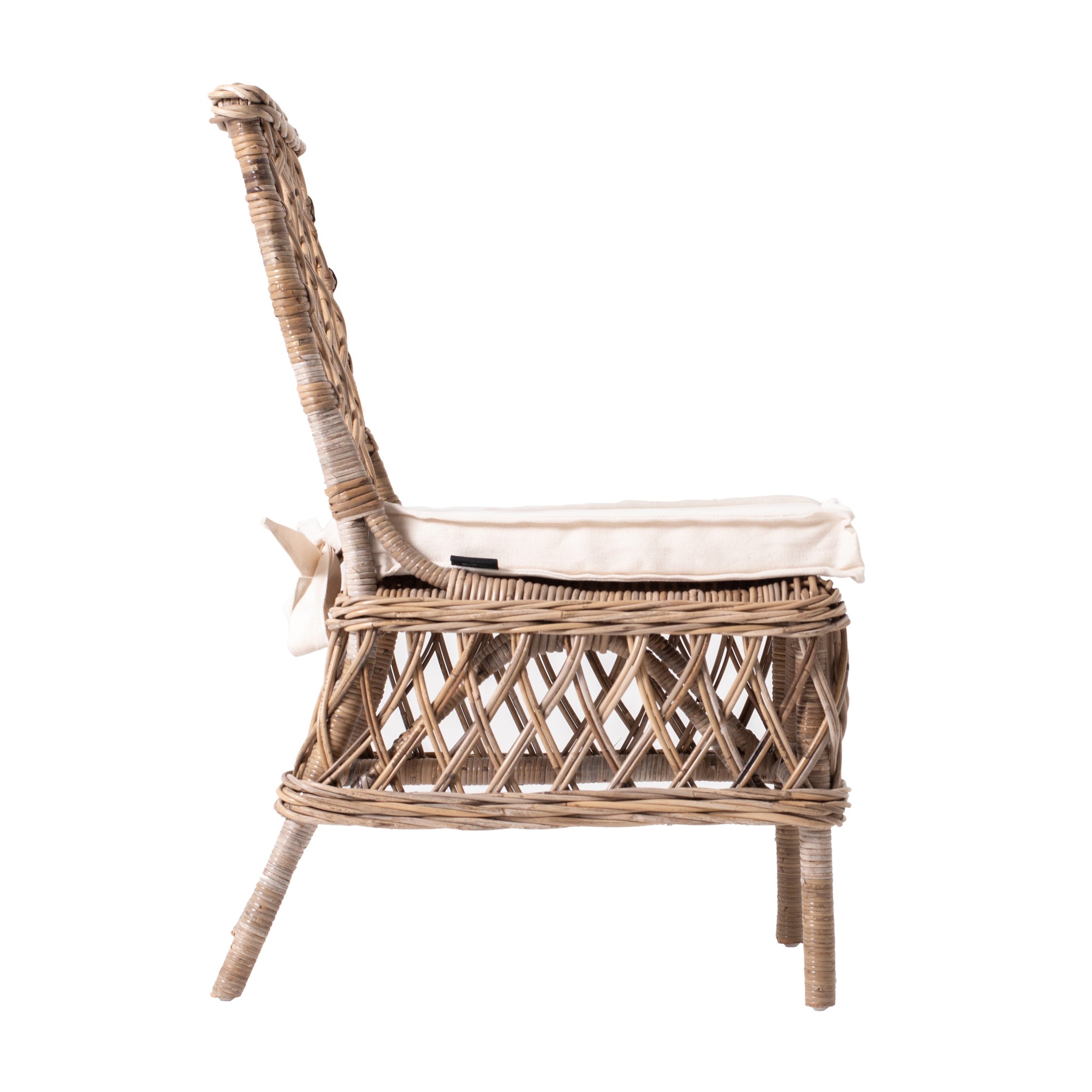 Set of Two Cream And Natural Rattan Cross Back Dining Parsons Chairs