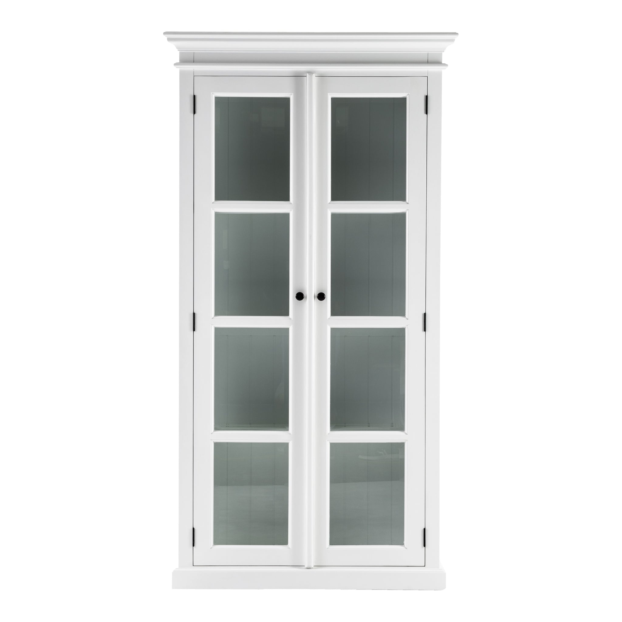 75" White Wood and Glass Double Door Storage Cabinet