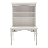 47" White Solid Wood Computer Desk With Hutch With Two Drawers