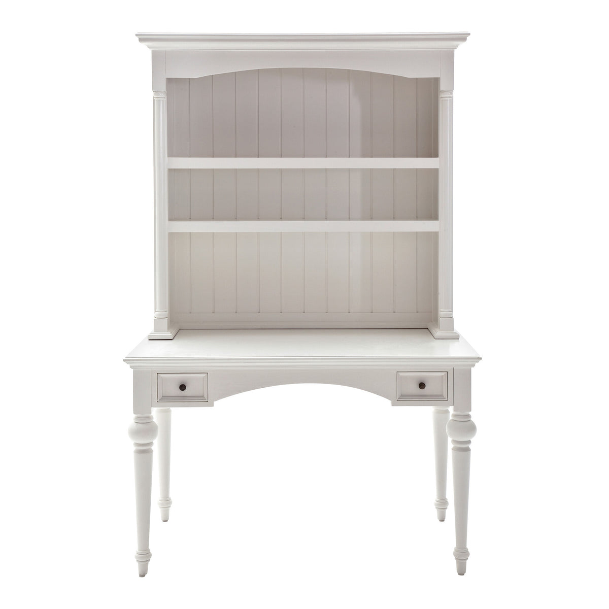 47" White Solid Wood Computer Desk With Hutch With Two Drawers