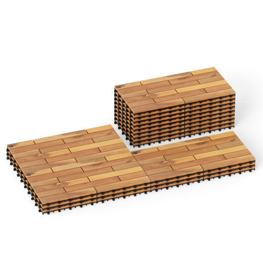 24 x 12 Inch 48 Pieces Acacia Wood Interlocking Deck Tiles with Waterproof Design-Natural