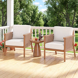 Patio Acacia Wood Chair Set of 4 with Woven Rope Armrests and Seat Back Cushions for Backyard-White - Color: White