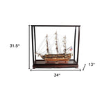 32" Wood Brown 1797 USS Constitution Hand Painted Decorative Boat with Case
