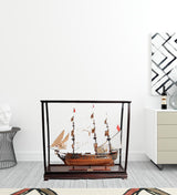 39" Wood Brown HMS Surprise 1796 Table Top Display Case Hand Painted Model Boat