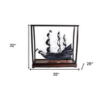 32" Black Black Pearl Pirate Medium Display Case Boat Hand Painted Decorative Boat