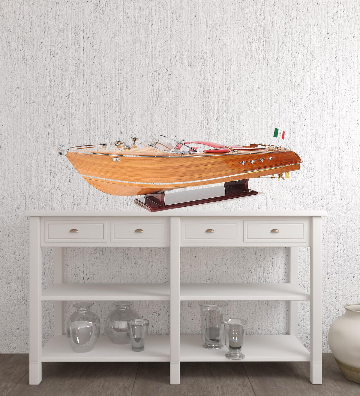 15" Wood Brown Riva Aquarama Speedboat Exclusive Display Case Edition Hand Painted Model Boat