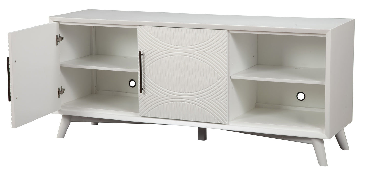 64" White Pine Solid Wood Open Shelving TV Stand