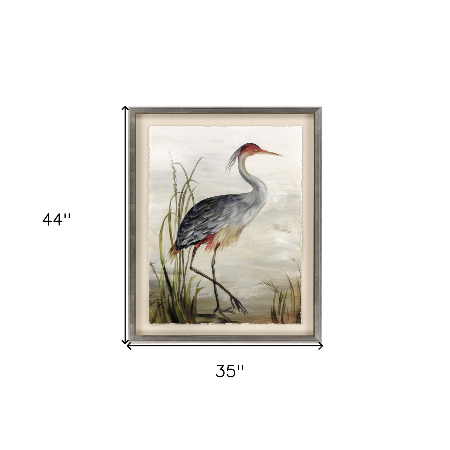 Grey Heron Framed Art Silver Picture Frame Print Wall Art