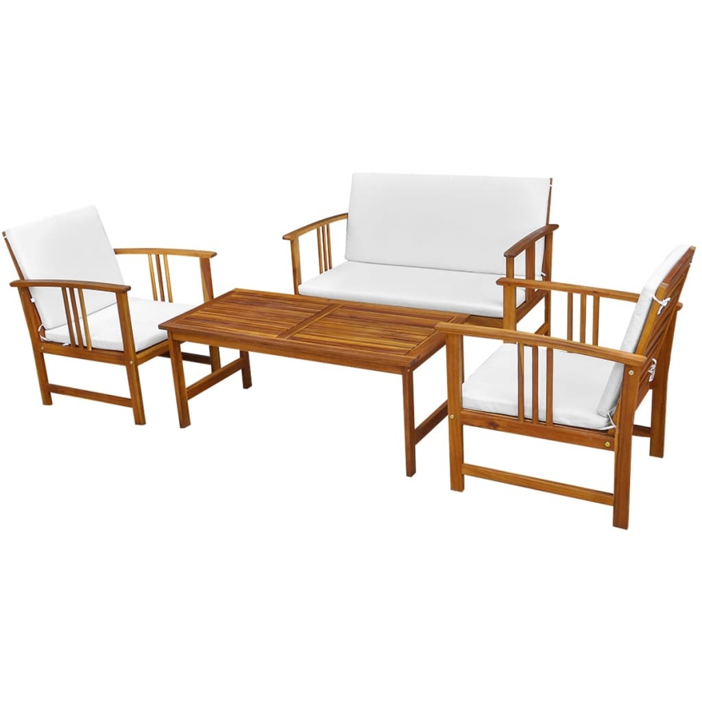 4 Piece Patio Lounge Set with Cushions Solid Acacia Wood