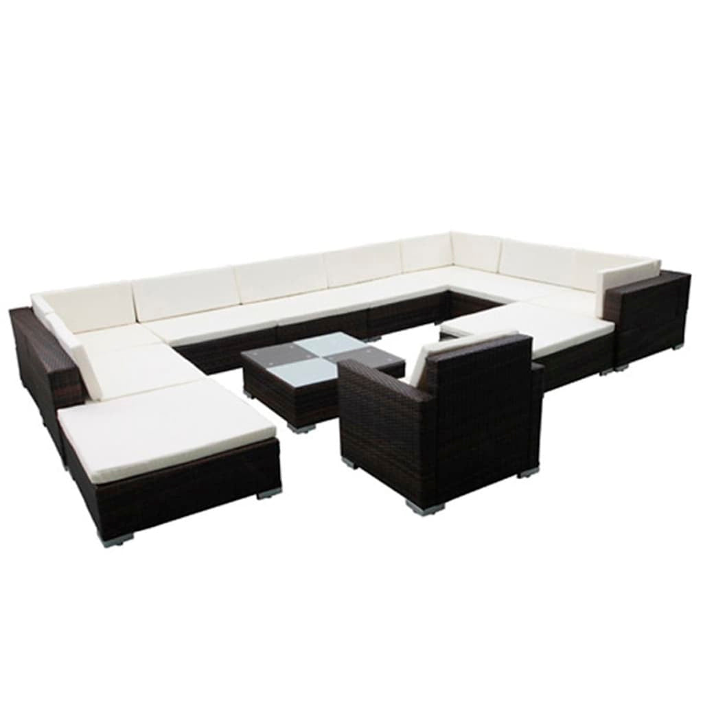 12 Piece Patio Lounge Set with Cushions Poly Rattan Black