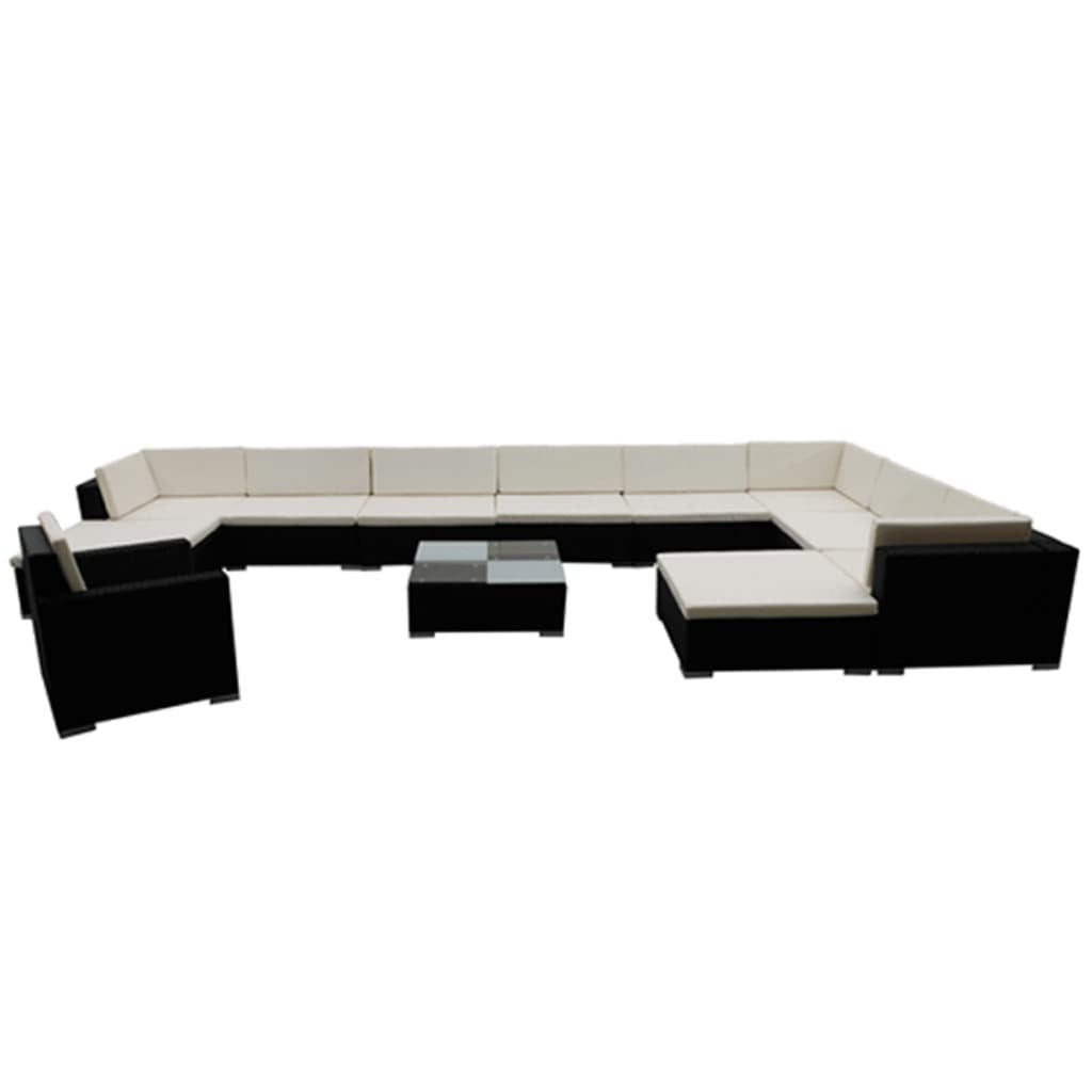 12 Piece Patio Lounge Set with Cushions Poly Rattan Black