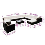 12 Piece Patio Lounge Set with Cushions Poly Rattan Black