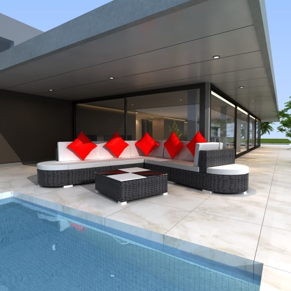 8 Piece Patio Lounge Set with Cushions Poly Rattan Black