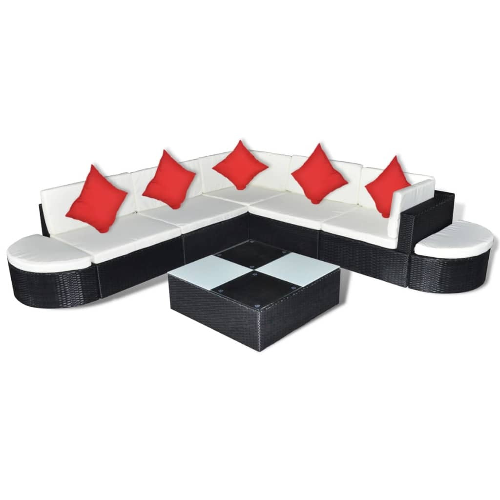 8 Piece Patio Lounge Set with Cushions Poly Rattan Black