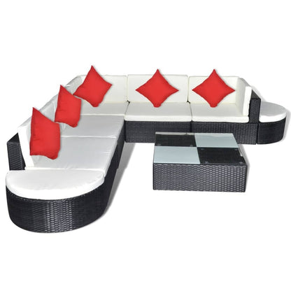 8 Piece Patio Lounge Set with Cushions Poly Rattan Black