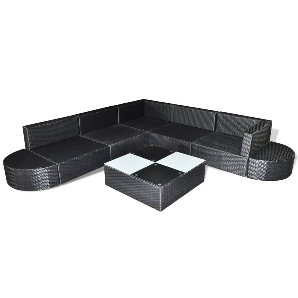 8 Piece Patio Lounge Set with Cushions Poly Rattan Black
