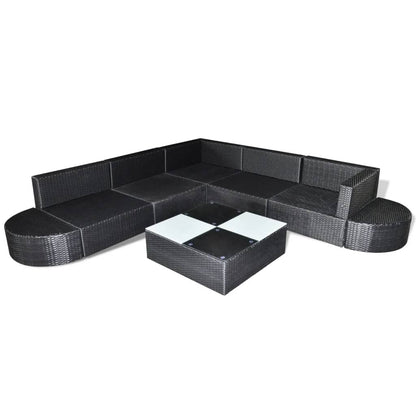 8 Piece Patio Lounge Set with Cushions Poly Rattan Black