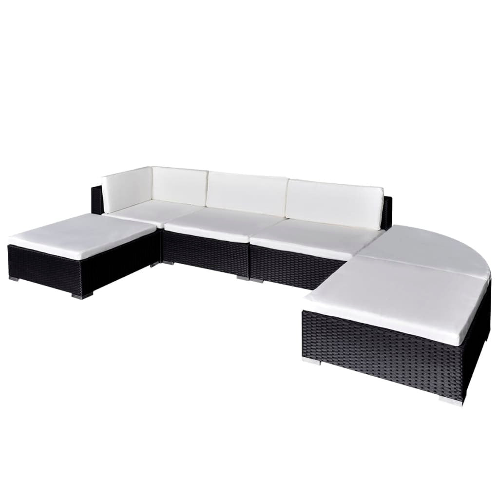 6 Piece Patio Lounge Set with Cushions Poly Rattan Black