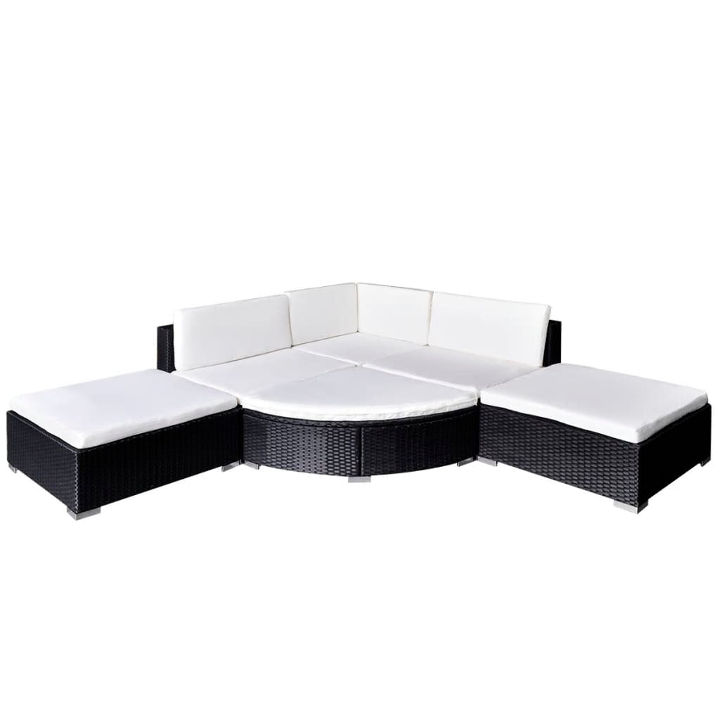 6 Piece Patio Lounge Set with Cushions Poly Rattan Black