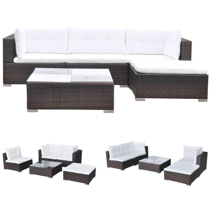  5 Piece Patio Lounge Set with Cushions Poly Rattan Brown