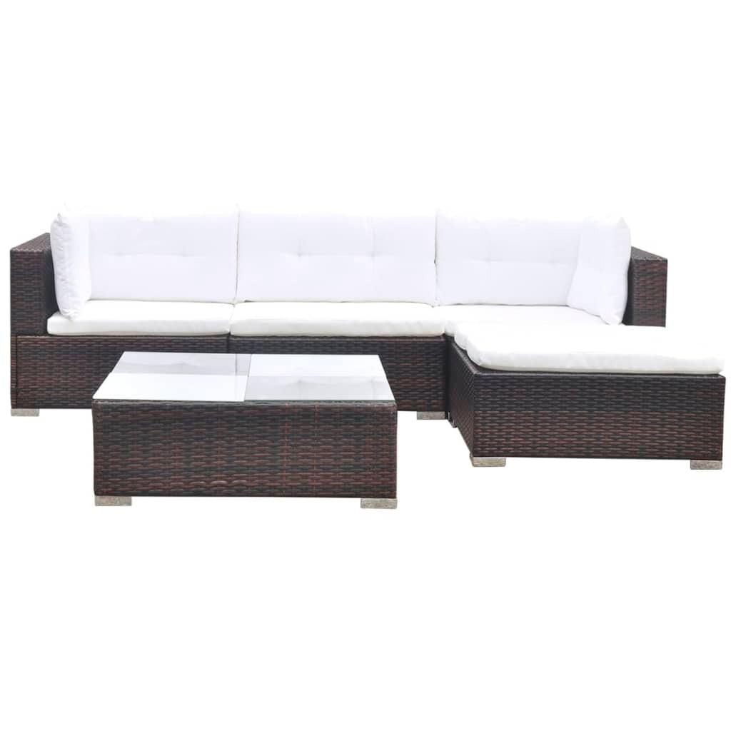  5 Piece Patio Lounge Set with Cushions Poly Rattan Brown