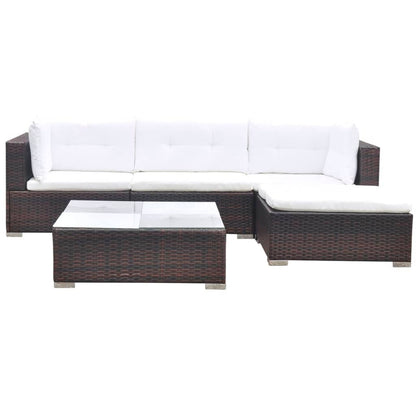  5 Piece Patio Lounge Set with Cushions Poly Rattan Brown