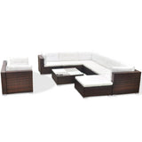 10 Piece Patio Lounge Set with Cushions Poly Rattan Brown