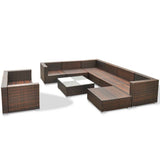 10 Piece Patio Lounge Set with Cushions Poly Rattan Brown