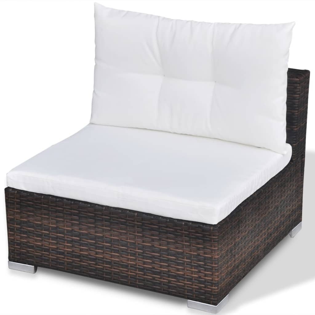 10 Piece Patio Lounge Set with Cushions Poly Rattan Brown
