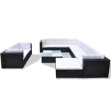 10 Piece Patio Lounge Set with Cushions Poly Rattan Black