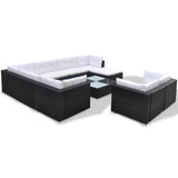 10 Piece Patio Lounge Set with Cushions Poly Rattan Black