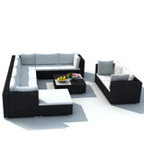 10 Piece Patio Lounge Set with Cushions Poly Rattan Black