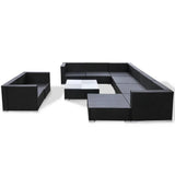 10 Piece Patio Lounge Set with Cushions Poly Rattan Black